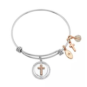Unwritten"Faith Hope Love" Cross Bangle Bracelet in Stainless Steel & Rose...